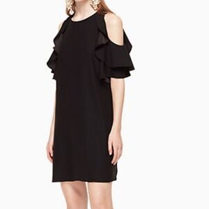 Kate Spade Black Ruffle Cold Shoulder Crepe Dress Large